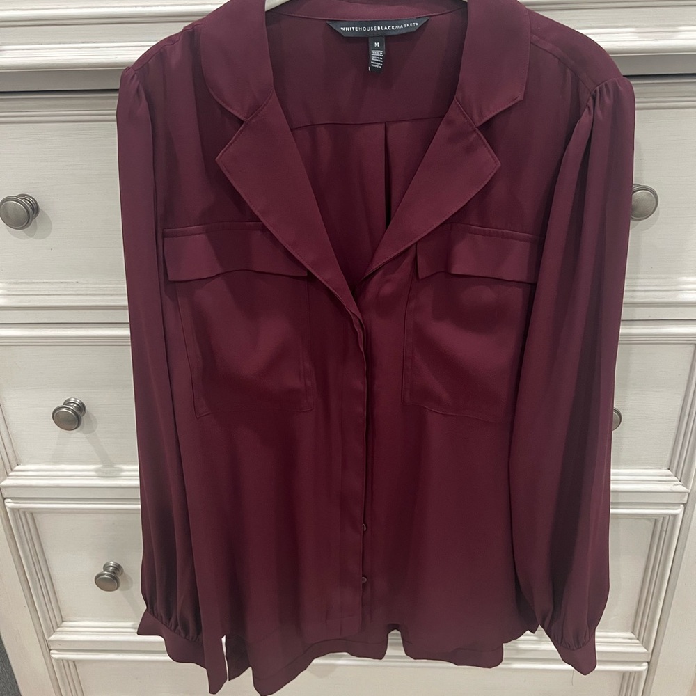 White House Black Market Medium Burgundy Women's Blouse - Picture 3 of 4